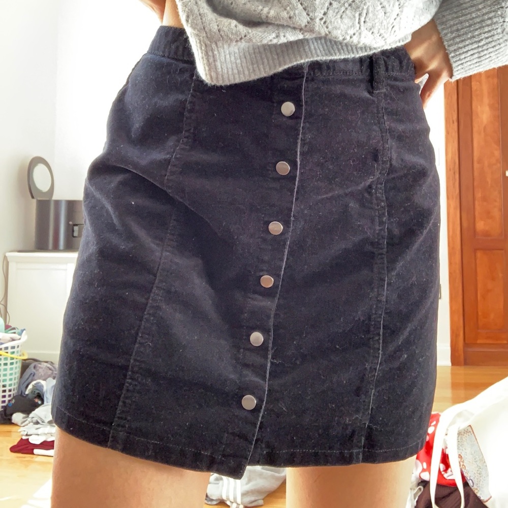 Black corduroy button down skirt